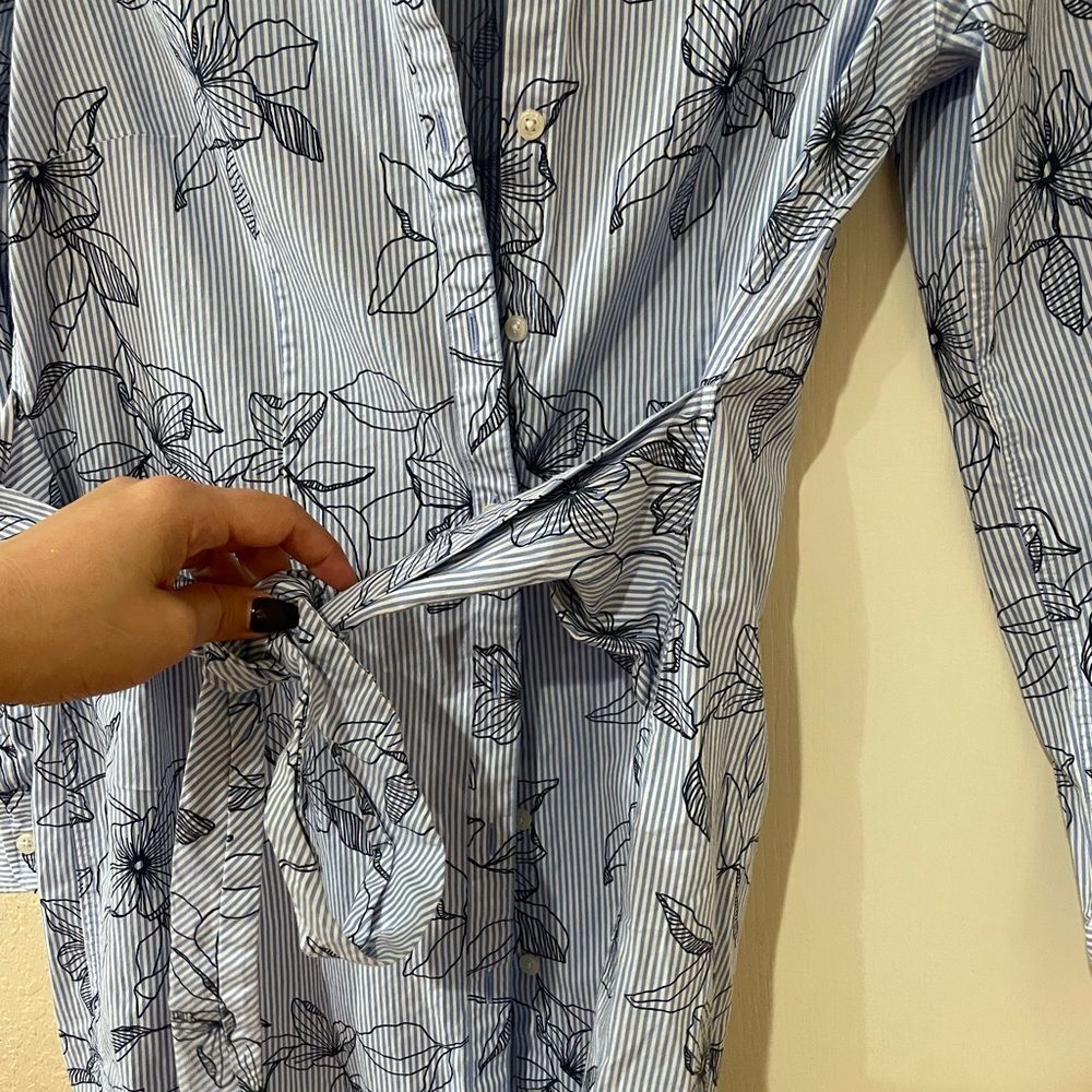 UNTUCKit For Her Shirt Dress Women's 2 Lily Blue Floral Belted Long Sleeve - Picture 4 of 6